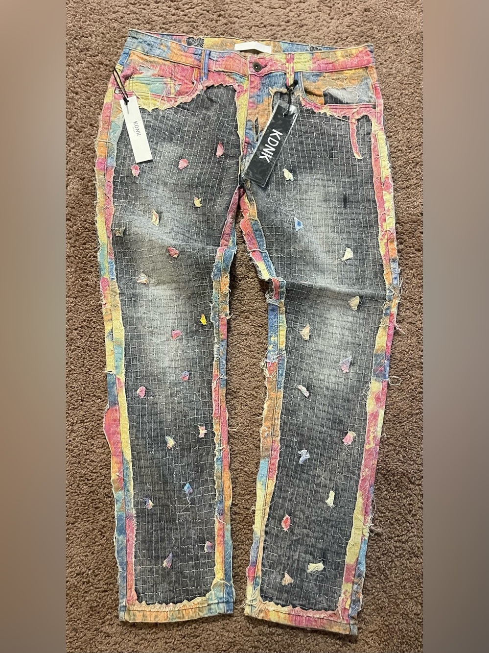 KDNK Men's Skinny Black Jeans with Multicolor Trim